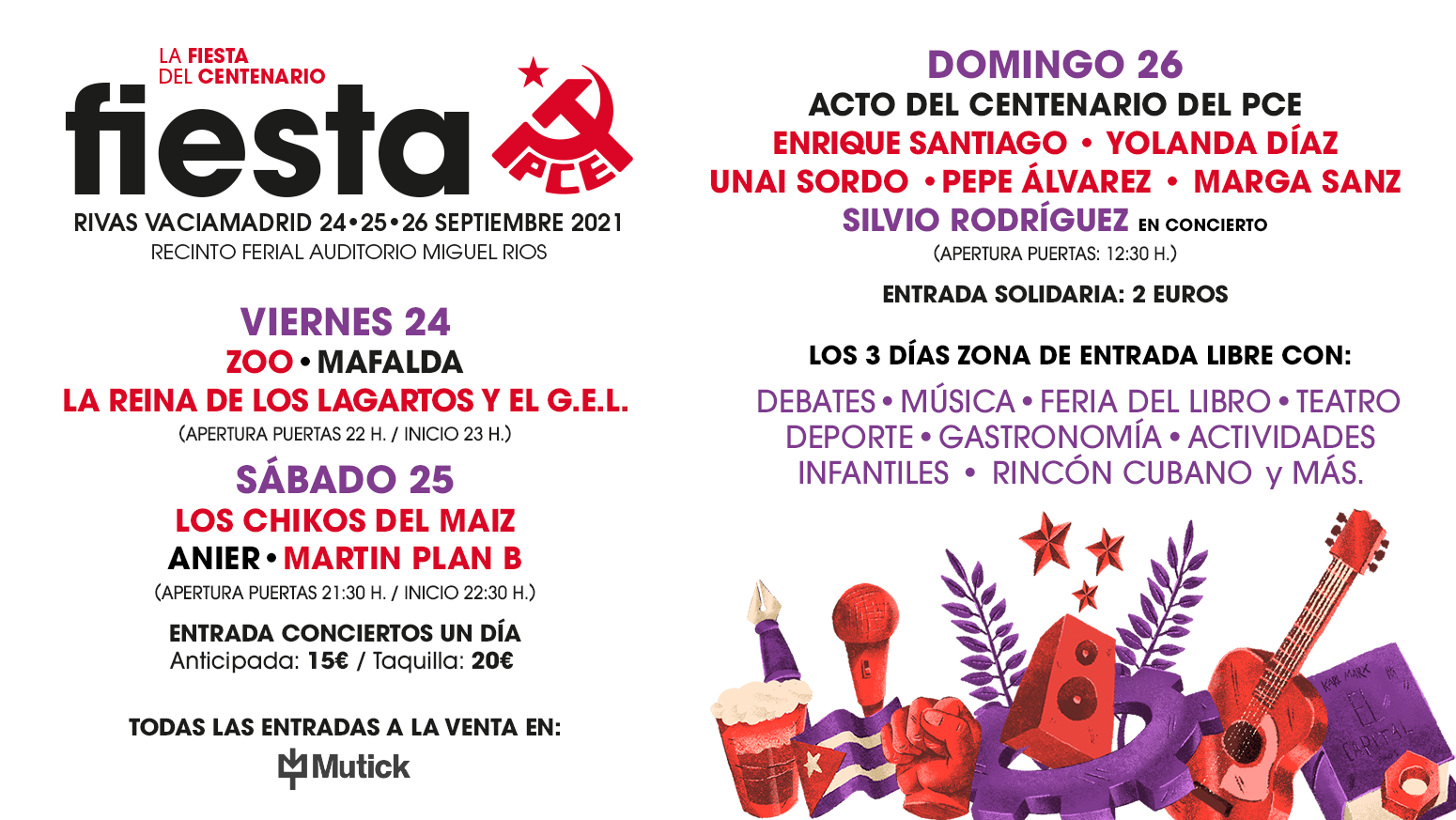 FIESTA DEL PCE. La Fiesta del Centenario. 24-25-26 de septiembre de 2021. Rivas Vaciamadrid